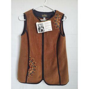 Bob Mackie Wearable Art XXS Fleece Vest Women, Brown  Western Boho